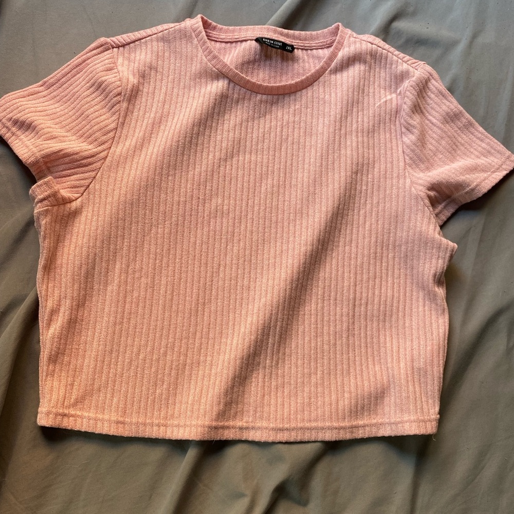 Ribbed Pink Short Sleeve Crop Top
